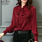 Шифоновая Блузка с бантом, V-образным вырезом и рукавами-фонариками