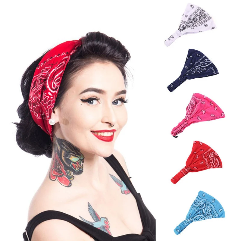 

Cotton Wide Headband Soft Stretch Sports Headwear Fashion Women Pattern Print Turban Cap Vintage Boho Hair Band Headpiece