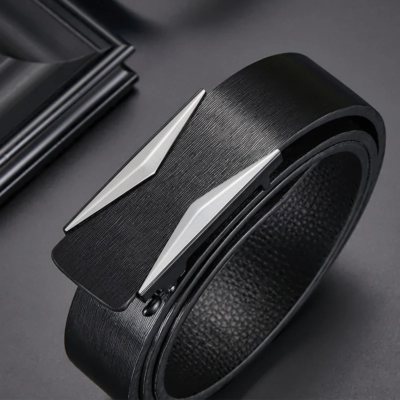 

Belts for 3.5cm Width Sports Fashion Automatic Buckle Black Genuine Leather Men's Jeans High Quality Waist Male Strap