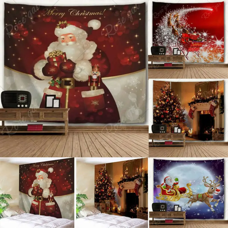 Рождественский гобелен художественный домашний Бланк камин сани олень