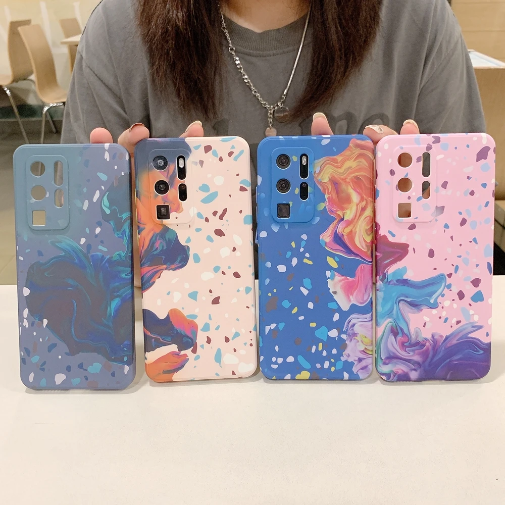 

Fashion Liquid Silicon Camera Protection Shockproof Case for Huawei P30 P40 Mate 30 40 Pro Nova 7 SE 7Pro 8 Pro Watercolor Cover
