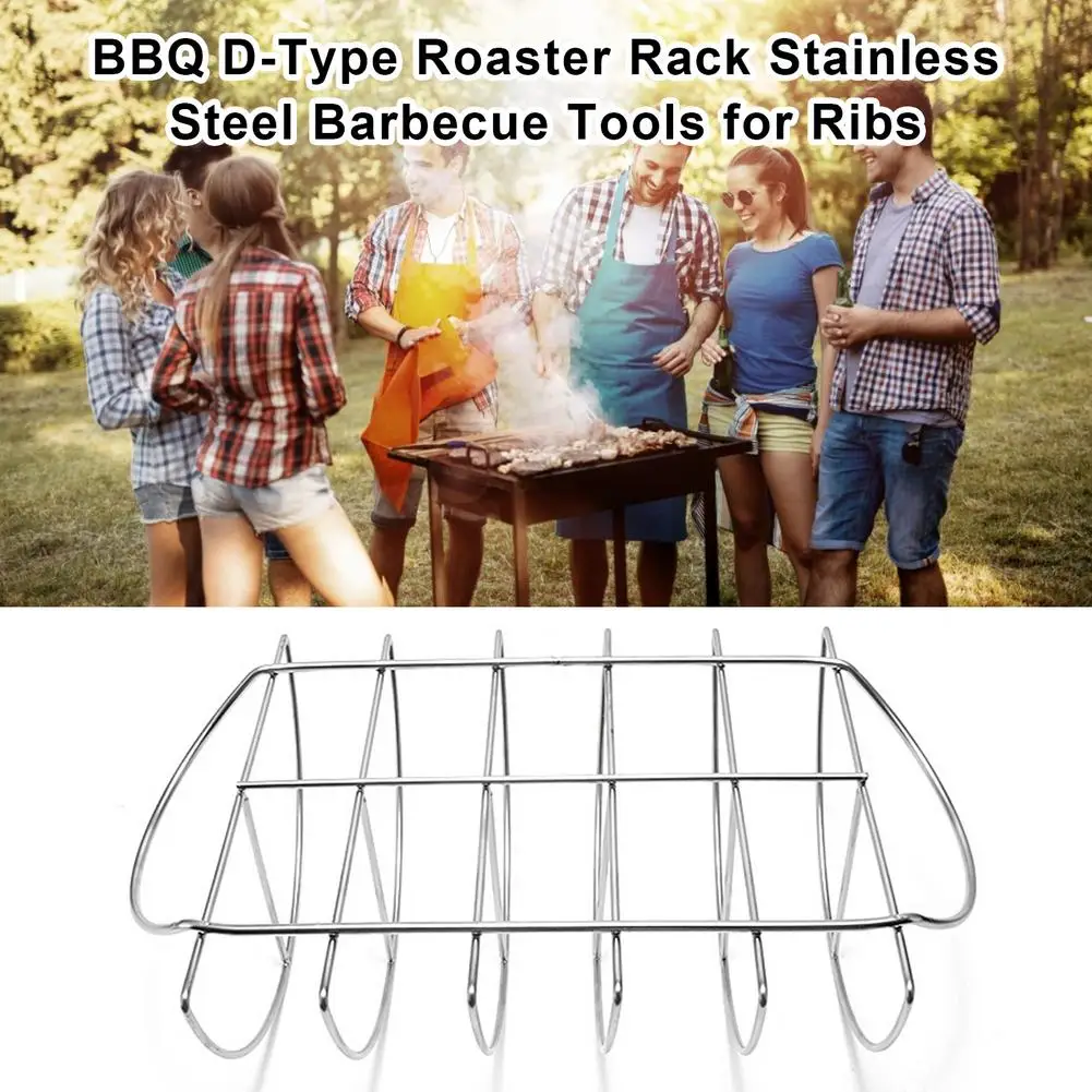 

BBQ D-Type Roaster Rack Stainless Steel Barbecue Tools For Ribs BBQ Grill Meshes Oven Net Steaming Kebab Barbecue Mesh Rack