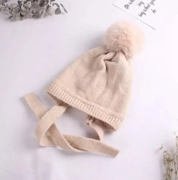 

Toddler Baby Beanie Cap Casual Solid Color Winter Knit Fur Pom Pom Hats Balls Pompom Warm Cotton Beanies Caps