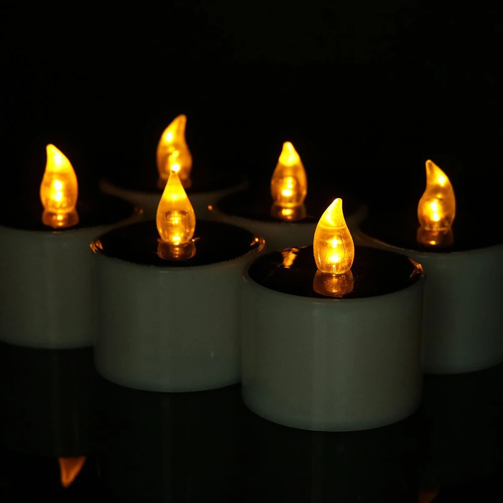

6Pcs LED Solar Candle Light Flameless Simulation Candle Light Wedding Party Decoration Smart Light Sensor Candle Light