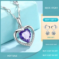 bijox story fashion silver 925 jewelry necklace with heart shape sapphire amethyst gemstones pendant for women wedding wholesale