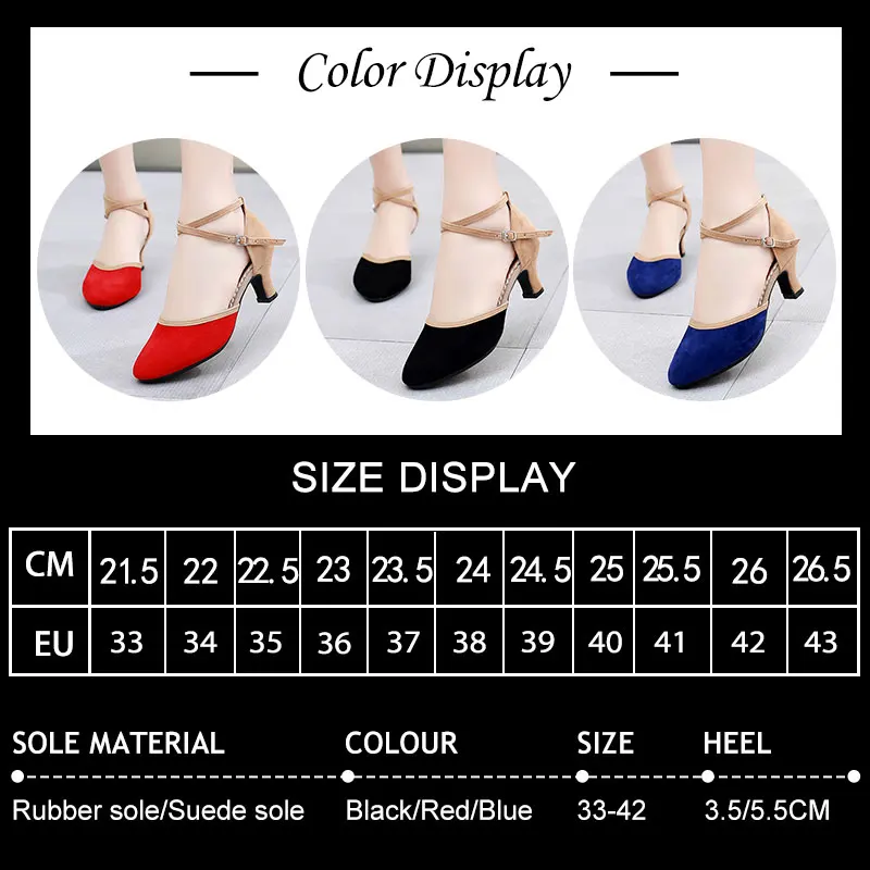 SWDZM Women Ballroom Shoes Latin Dance Shoes Modern Dance Shoes Close Toe Rubber Suede Sole Dancing Shoes for ladies3.5/5.5cm