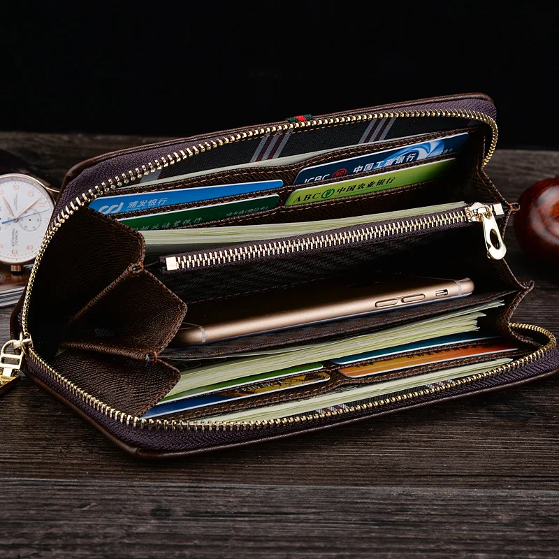 Кошельки для мужчин кожаный длинный клатч на молнии карман монет телефон