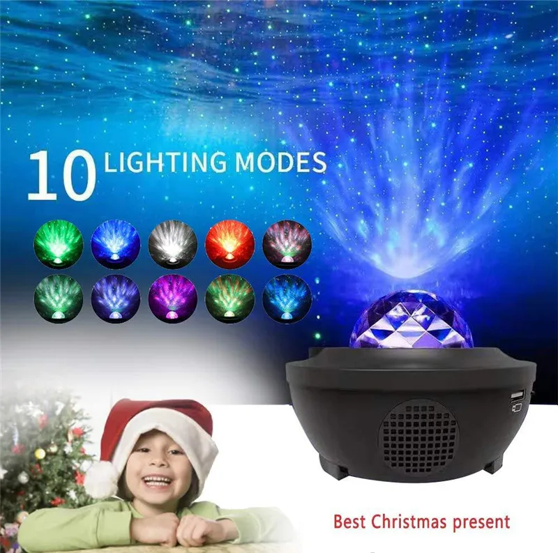 Ocean Wave LED Projector LED Night Light Music Player Remote Star Rotating Night Light Luminaria For kid Bedroom Stage laser Led