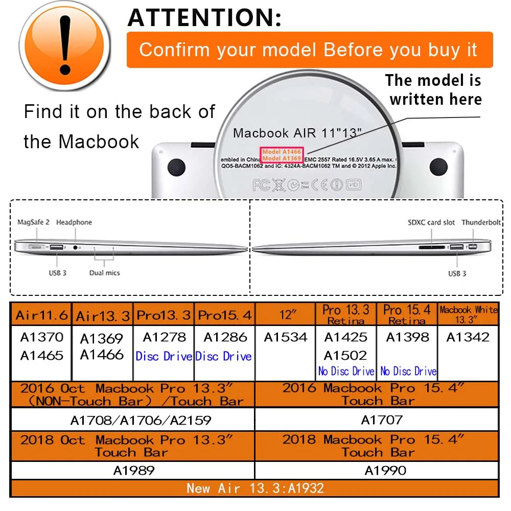 Чехол для ноутбука Apple MacBook Pro 13/15/16 дюйма/MacBook Air 13/11/Macbook 12 (A1534) пластиковый жесткий