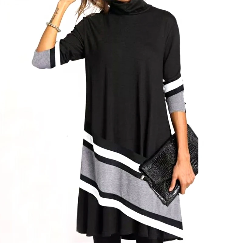 

Women Elegant Long Sleeves Dress Vintage Floral Print Patchwork Turtleneck Dresses Winter Warm Fashion Chic Buttons Office Dress