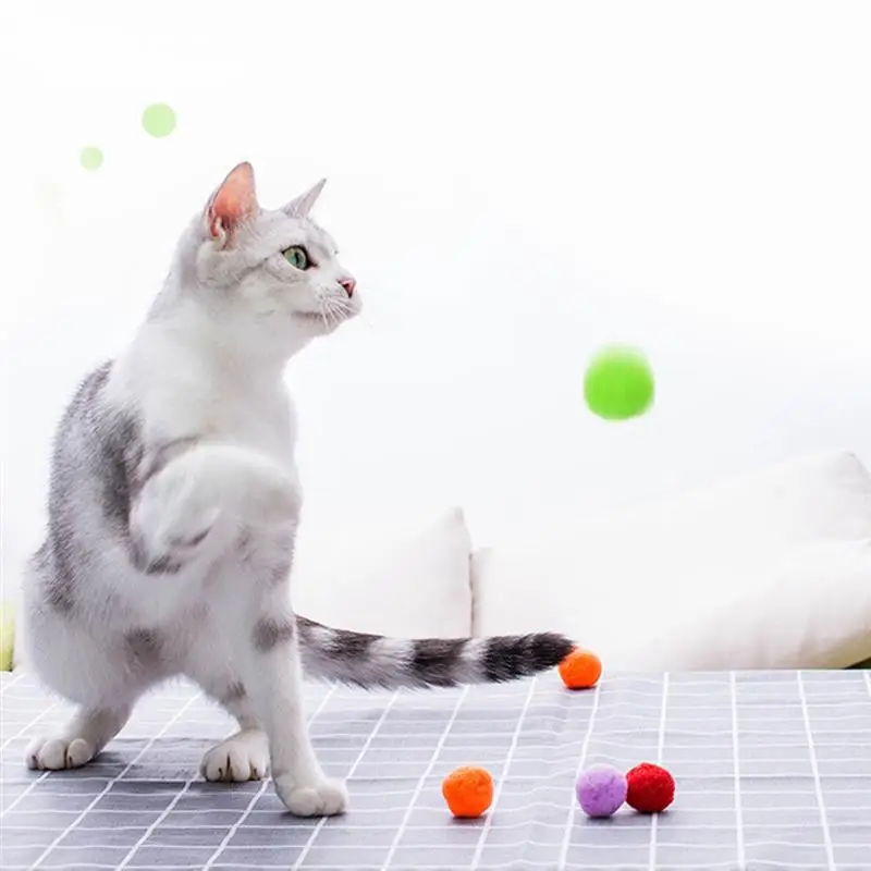 Dorakitten 30Pcs/Set Cat Pompom Balls Assorted Bouncy Anti-Bite Chew Toys Plush Pet Supplies Random Color | Дом и сад