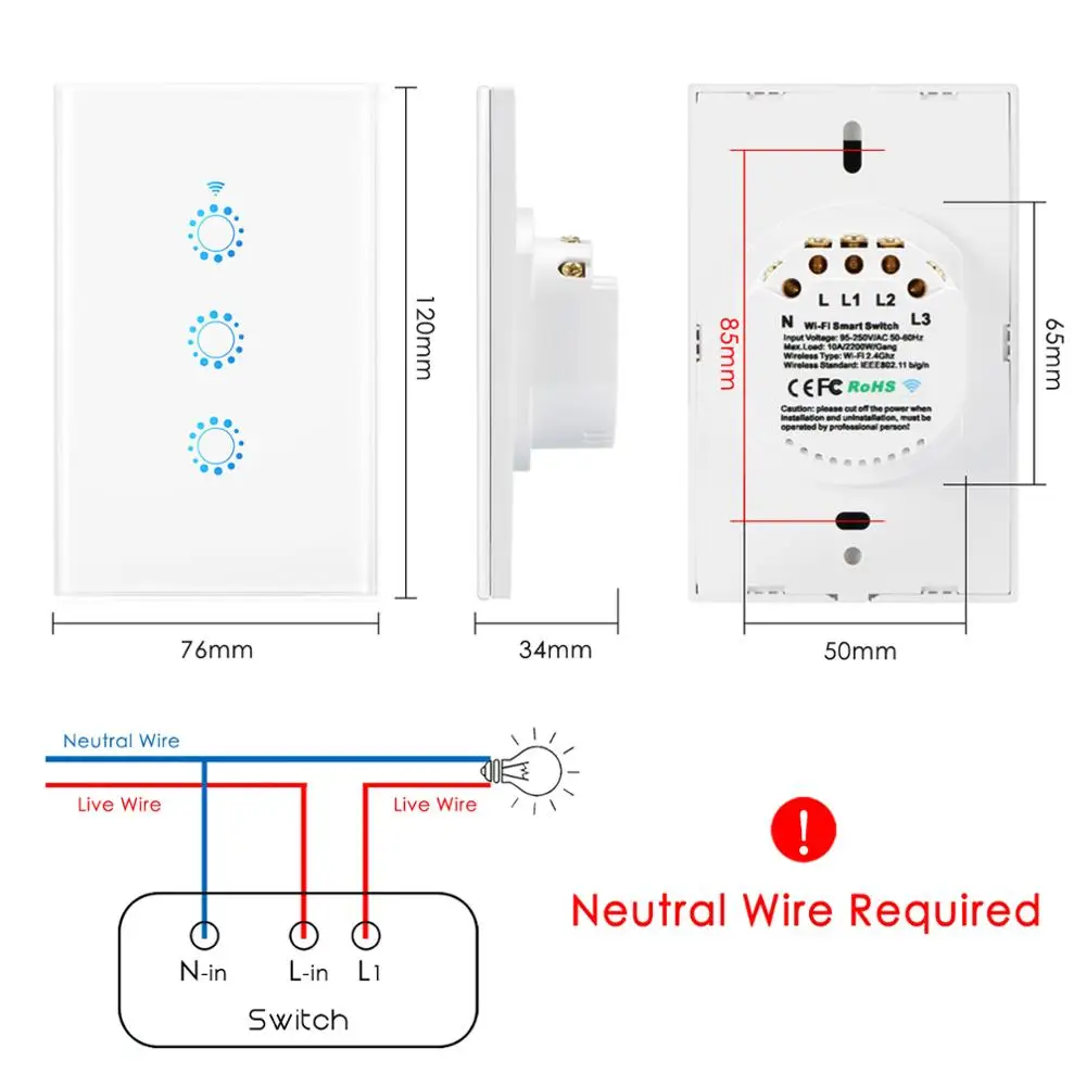 EWeLink Wifi сенсорный выключатель США умный настенный светильник