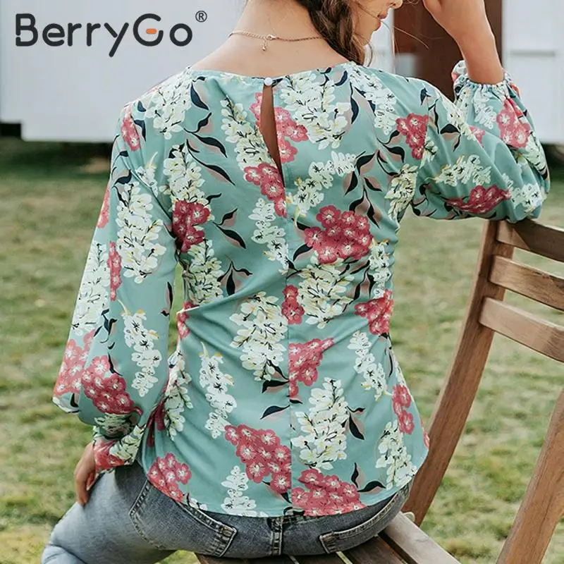 BerryGo Повседневная блуза с длинным рукавом и цветочным принтом Женская винтажная