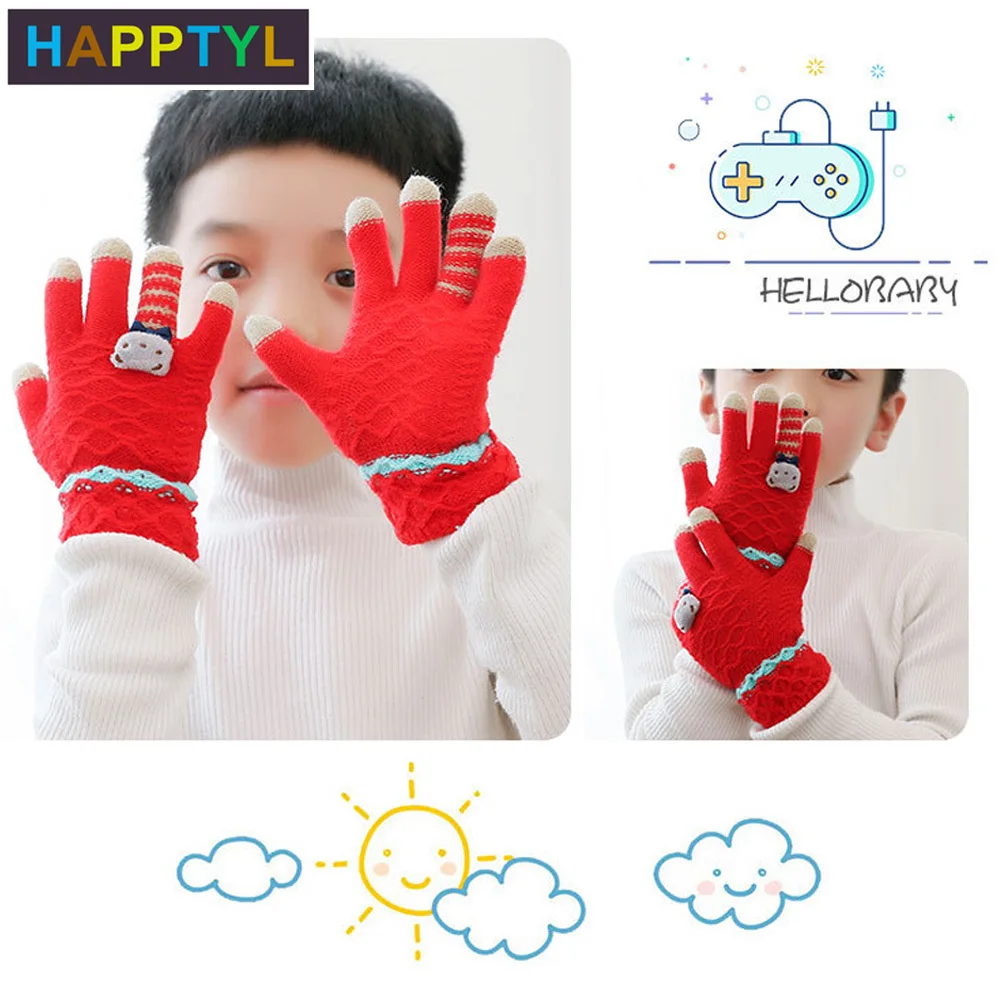 HAPPTYL/1 пара детских перчаток Детские Зимние теплые вязаные перчатки для мальчиков