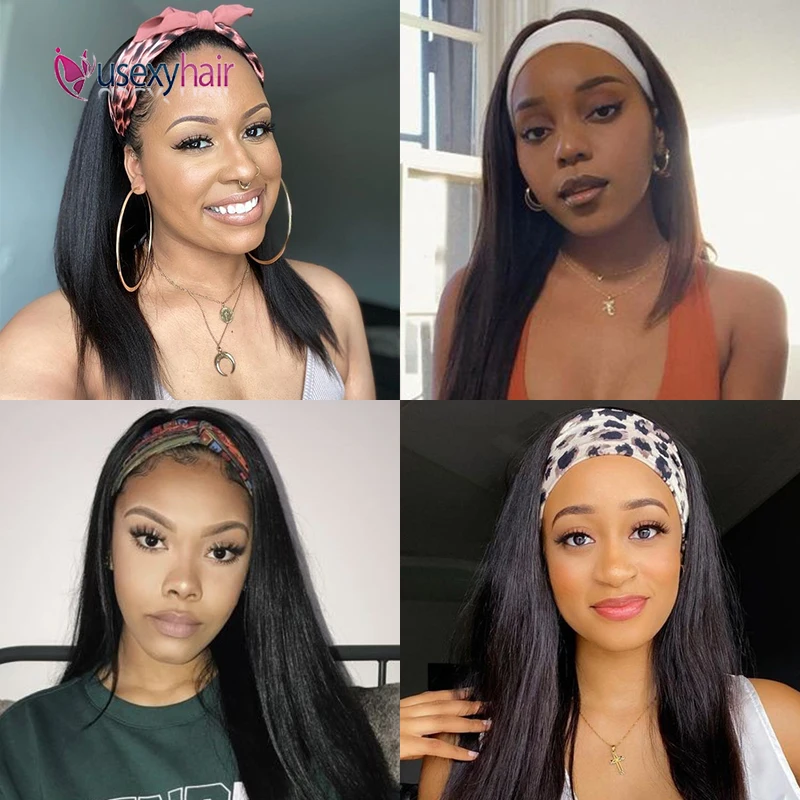 

Headband Wig Straight Human Hair Wig Brazilian Remy Hair Full Machine Made Glueless For Black Women 180% Density