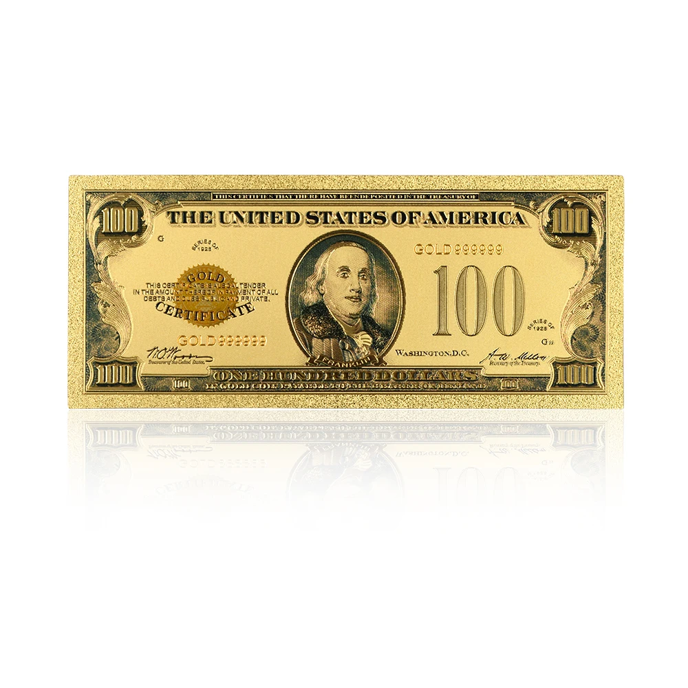 Банкноты из 24-каратного золота 1928 года позолоченные банкноты в США 100 долларов