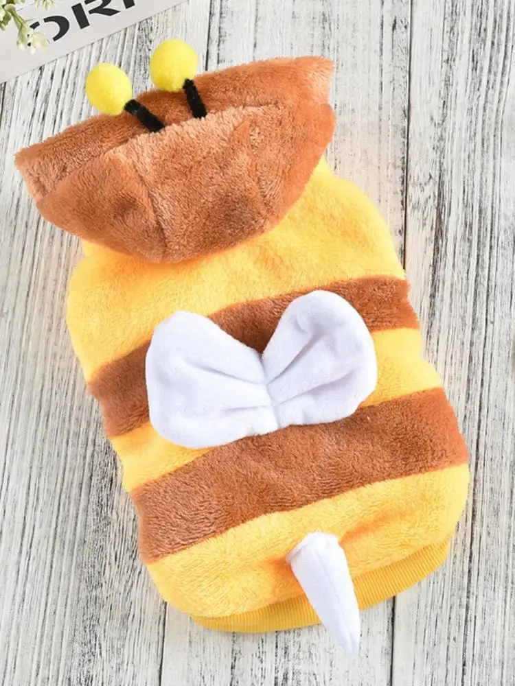 Осенне-зимнее Новое флисовое платье с капюшоном для домашних животных пчела