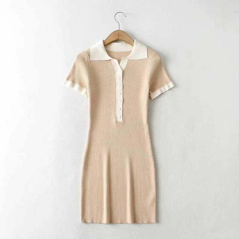 

2021 Summer Women's Fit Knit Pullover Lapel Temperament One-step Skirt Stretch Wrap Hip Dress Women Dresses Summer 2021 Fashion