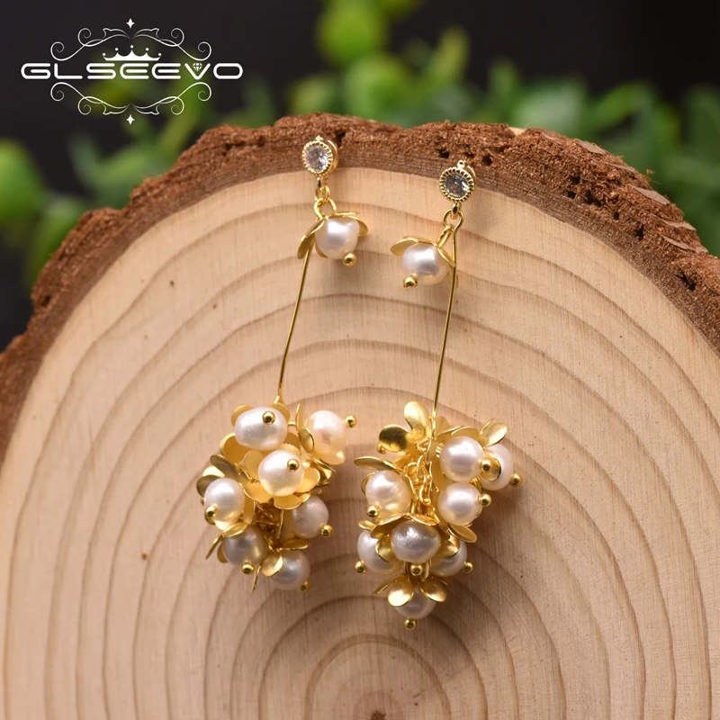 GLSEEVO perla d'acqua dolce naturale fatta a mano a forma di fiore d'uva orecchini a goccia per le donne Designer ciondola i gioielli dell'orecchino GE0966