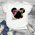 Женская модная футболка с графическим цветочным принтом, милые футболки с ушками, женская одежда, женская футболка с принтом, футболки