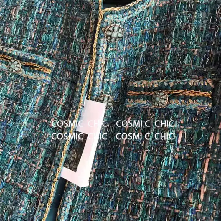 Cosmicchic роскошный шерстяной твидовый комплект для женщин, Осенний элегантный твидовый пиджак, костюм с юбкой, OL, Женская куртка, Подиумные комплекты высокого качества