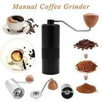 manual coffee grinder stainless steel conical burr portable black mill finer to coarser adjustable setting office home outdoor