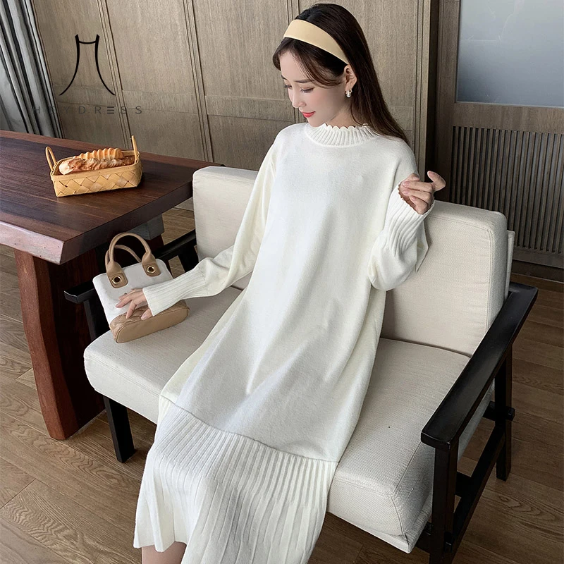 Heydress 2019 Женское зимнее вязаное платье свитер винтажное женское с рюшами размера