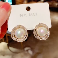 brand new korean fashion crystal earrings exquisite pearl round womens earrings 2021 wedding gift jewelry accessories