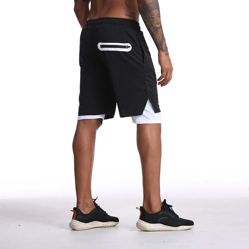 

Multi-pocket Zip Pocket Men Joggers Shorts Mens 2 in 1 Short Pants Gyms Fitness Bodybuilding Workout Quick Dry Male Beach Shorts