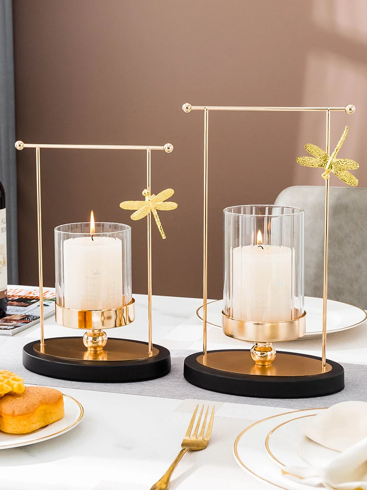 

European Gold Candle Holder Stand Small Metal Vintage Candle Holder Cylinder Vase Glass Chandelier Bougeoir Candlestick DL60ZT