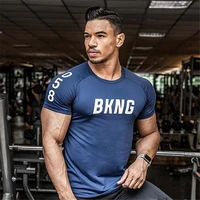 mens gyms fitness bodybuilding slim t shirt muscle man casual printed t shirts male workout breathable elastic tees tops