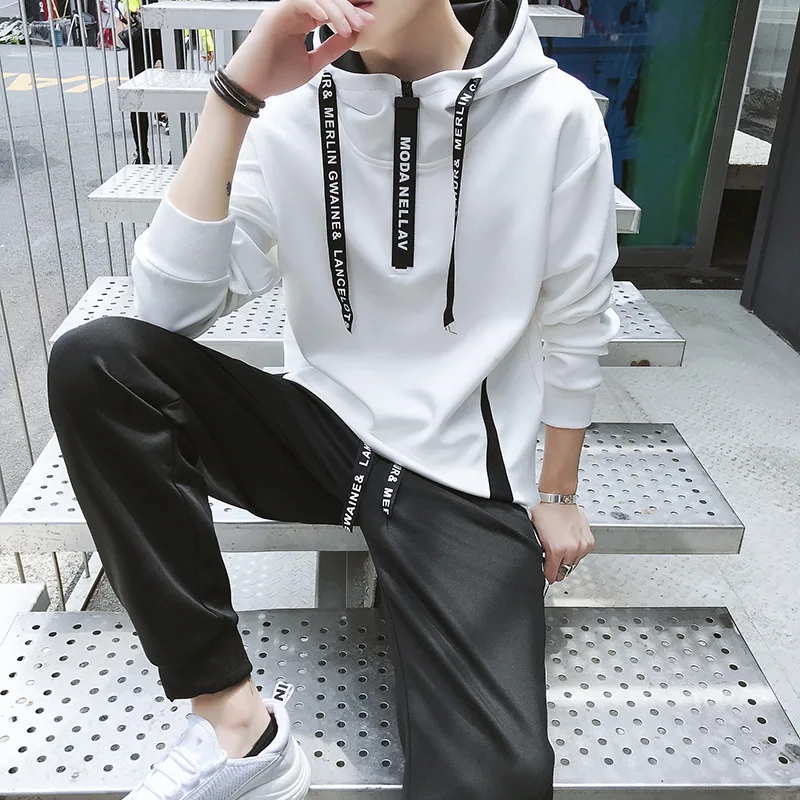 2019 мужской осенний свитер с капюшоном повседневный Тонкий комплект буквами