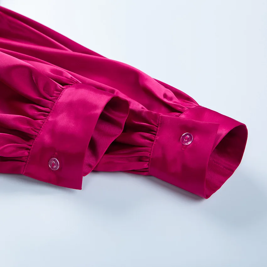 

Women 2020 Chic Dress Autumn Fashion Pleated Slim Midi Shirt Dress Vintage Long Sleeve Button-up Female Dresses Vestidos Mujer