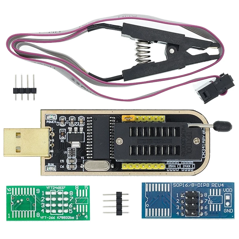 Программатор для EEPROM 93CXX / 25CXX/24CXX, модуль USB I21 CH341A 24 25 + зажим SOIC8 SOP8