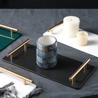 nordic style gold plated handle ceramic marble tray storage tray storage board cake dessert plate sushi plate jewelry display