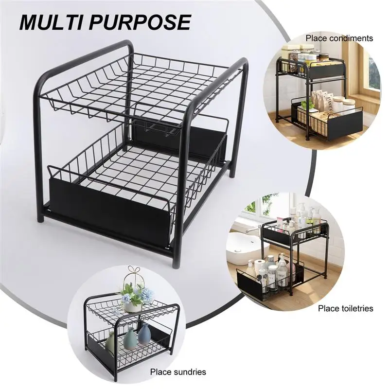 

Kitchen Under Sink Organizer and Storage Under Sink Cabinet Storage Rack (Black)