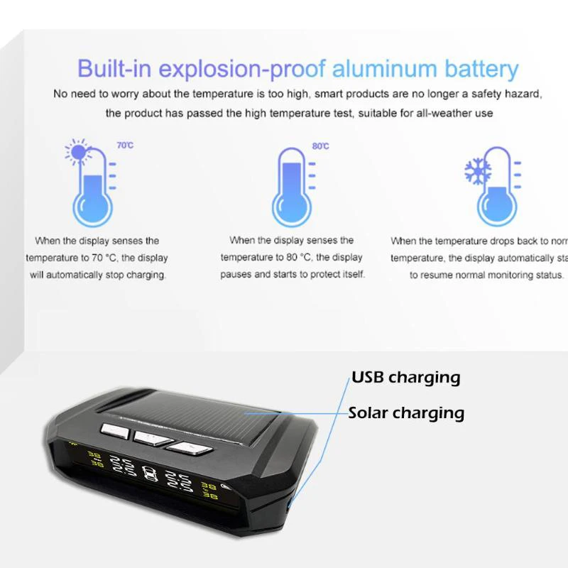 

Solar Wireless TPMS Tire Pressure LCD Alarm Systems with 4 Sensors