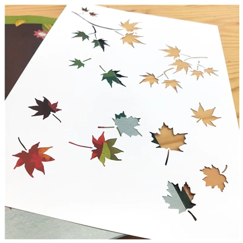 

Трафарет с кленовыми листьями, прочный пластиковый трафарет толщиной 10 мил, Китайский цветочный трафарет, 4 шт. A4