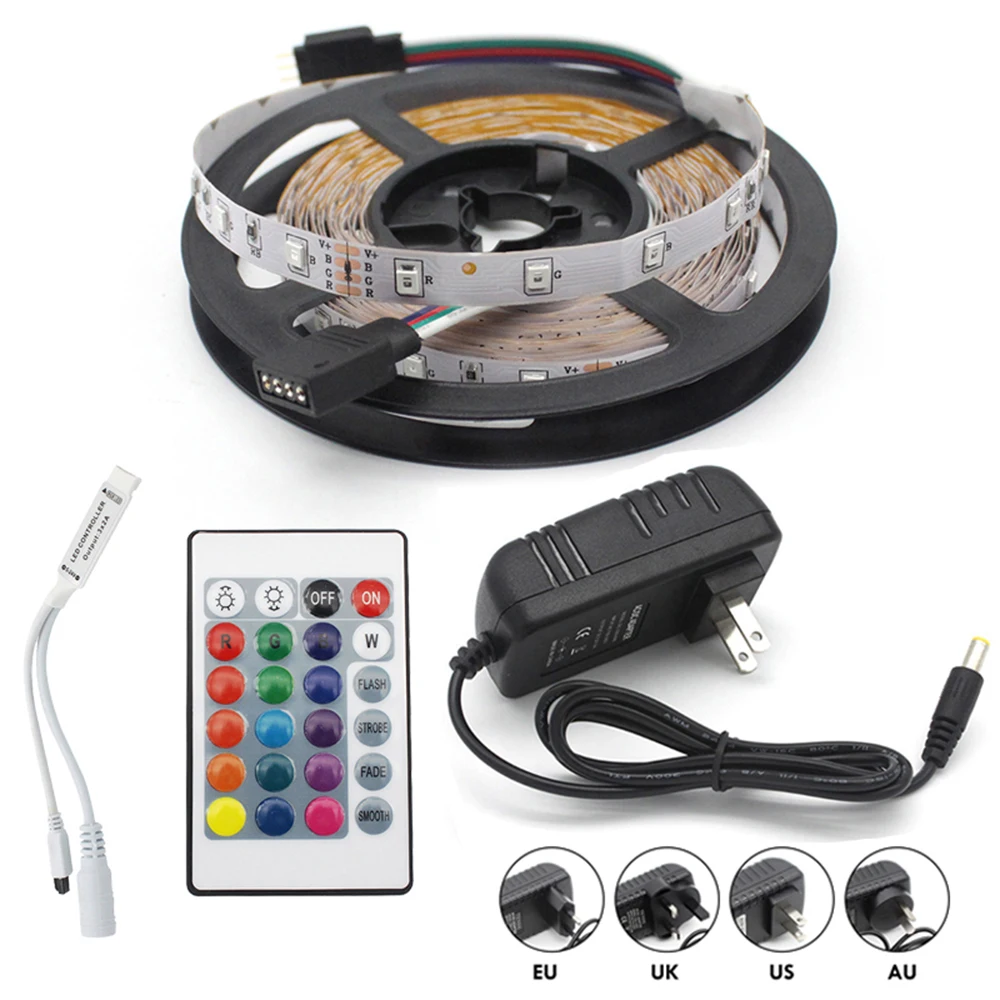 

DC 12V Flexible Strip Lights 44Key Remote Controller 300 LED SMD 2835 LED Strip Lamps 12V 3A Power Supply US/UK/EU/AU Plug