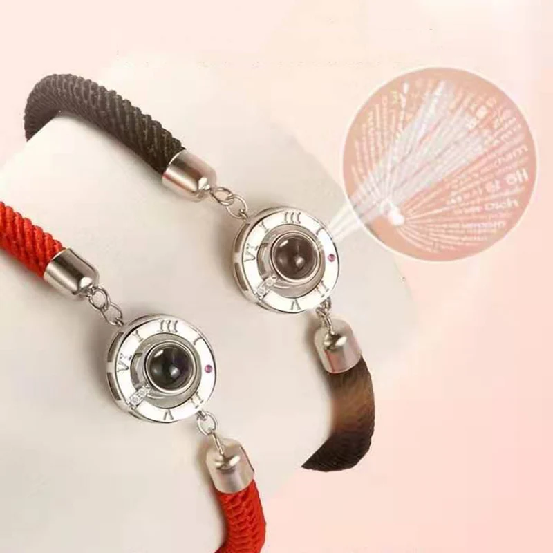 Модные браслеты с красной нитью для женщин и мужчин 100 языков I love you проекционный