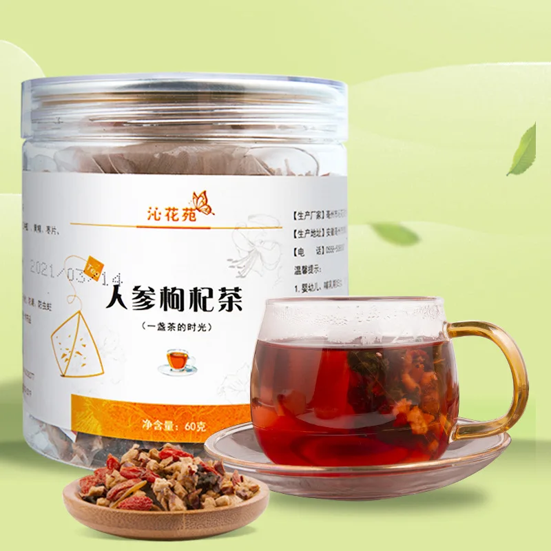 

60 г консервированный чай из волчьей ягоды, женьшень, китайский чай из волчьей ягоды, новые сушеные органические ягоды годжи для чая с треуго...