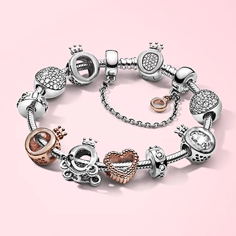 

Браслет pandora в виде короны и сердца, инкрустированными бриллиантами