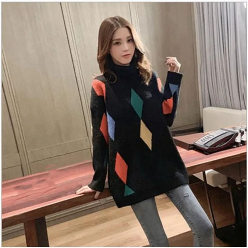 Long Sleeve Women Sweater Pullovers Autumn Winter Knitted Tops Jumper Female Print Geometric Mujer Invierno 2019 H245 | Женская одежда