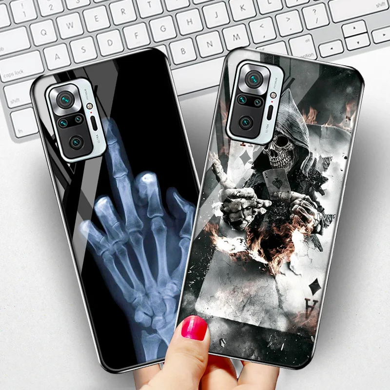 tempered glass case for xiaomi redmi note 10 pro case xiaomi mi 10t pro 11t note10 t 12 pro 10s lite skeleton skull phone covers free global shipping
