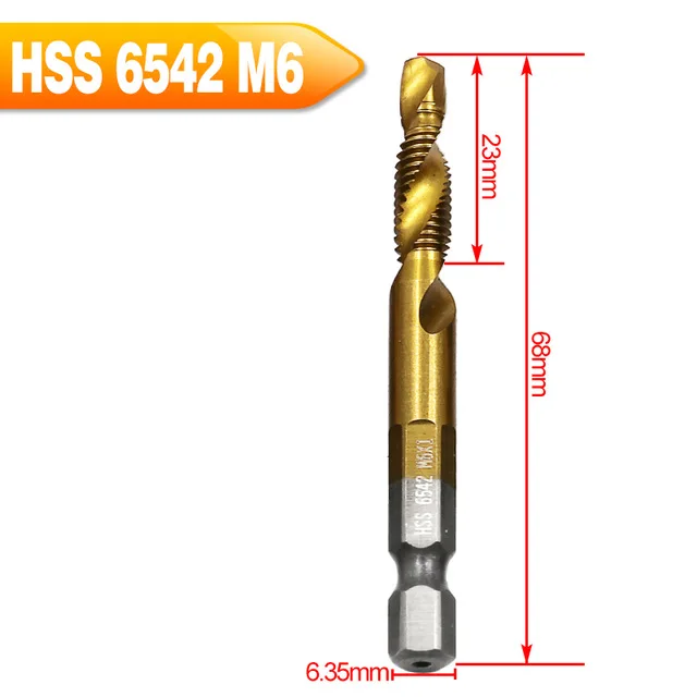 6 шт. Hss6542 комбинированное сверло винтовой кран 1/4 шестигранный хвостовик машина ручные краны Титан M3 M4 M5 M6 M8 M10 сверло Зенковка - Цвет: M6