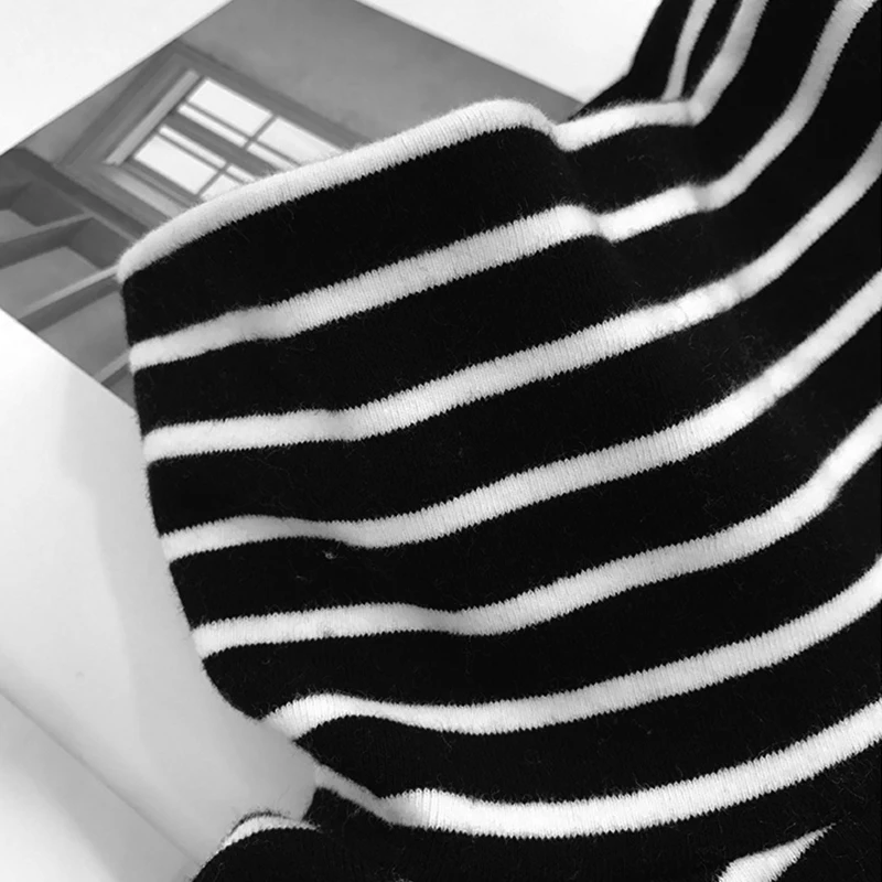 Осенняя Винтажная футболка в полоску с высоким воротником и длинным рукавом