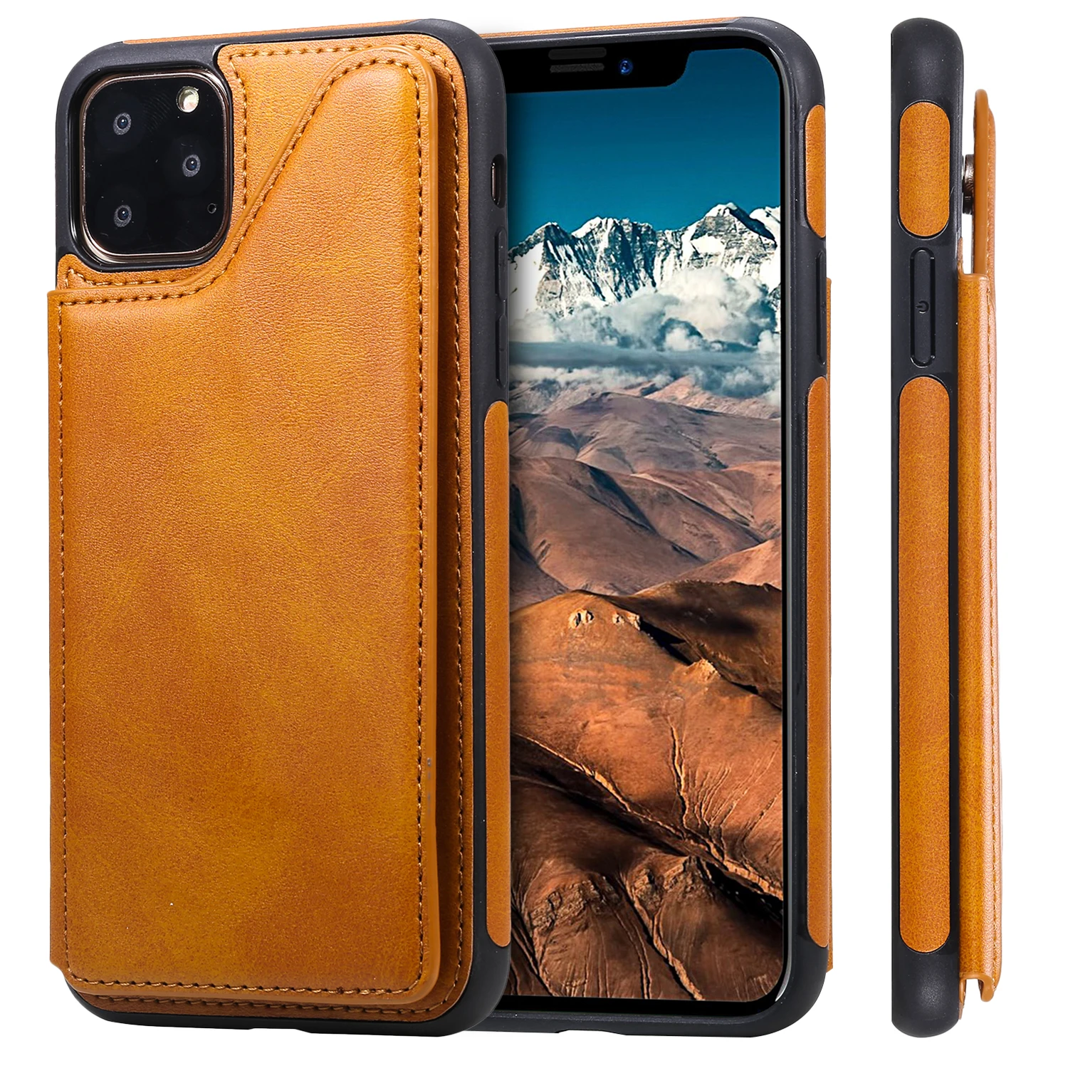 Ретро Чехол из искусственной кожи чехол для IPhone 11 Pro X Xr XS Max слот для карт держатель для samsung S10E S9 S10 Plus 5G Note 9 10 задняя крышка - Цвет: Хаки