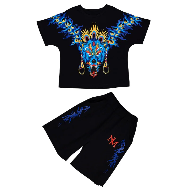 

Summer boys' suit 2021 new Chinese style children's wear in the children's cartoon sports two-piece set tide
