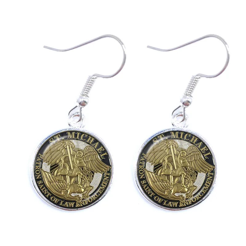 Glass Cabochon Earrings Archangel St.Michael Protect Me Saint Shield Protection Charm Russian Orhodox Drop Jewelry For Women | Украшения и