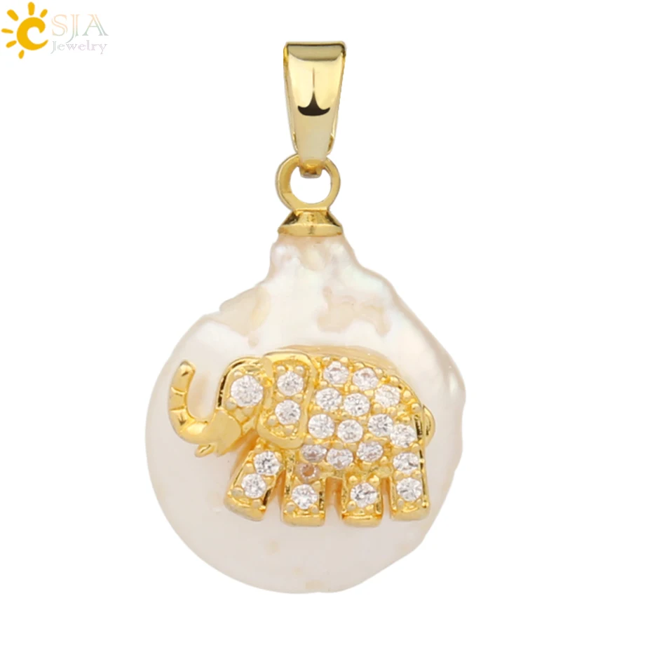 Pendant-J Csja кулон из пресноводного жемчуга крыло животное слон сова кролик растение кактус Подвески ожерелье со стразами для женщин Девушка G216 - Окраска металла: Pendant-J
